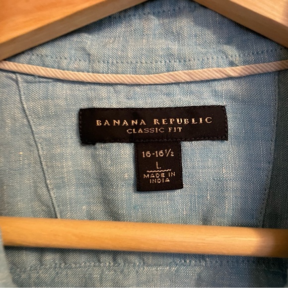 Blue Linen Button Down Long Sleeve Shirt - Picture 7 of 7